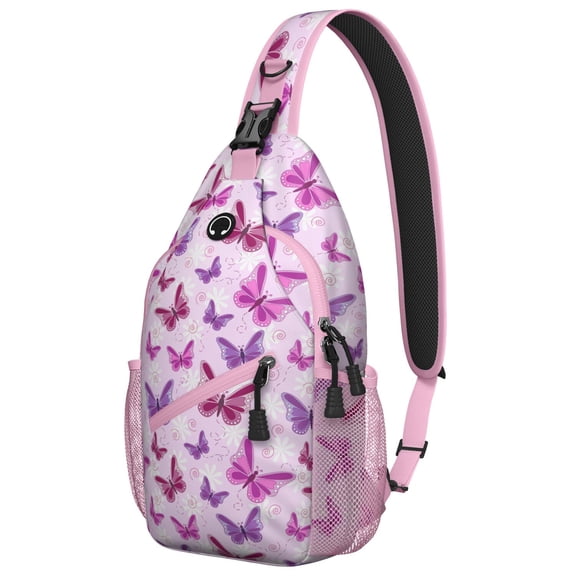 Artistic Butterfly Sling Backpack for Women, Aesthetic Floral Print Lightweight Crossbody Shoulder Bag for Outdoor Hiking and Travel
