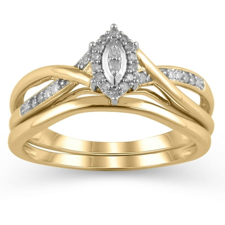 1/10 Carat T.W. JK-I2I3 diamond Marquise Bridal Set in 10K Yellow Gold, Size 4