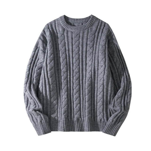 Ceisia Men's Oversize Lazy-Style Chunky Cable-Knit Crew-Neck Sweater Multi-Solid for Winter Gift