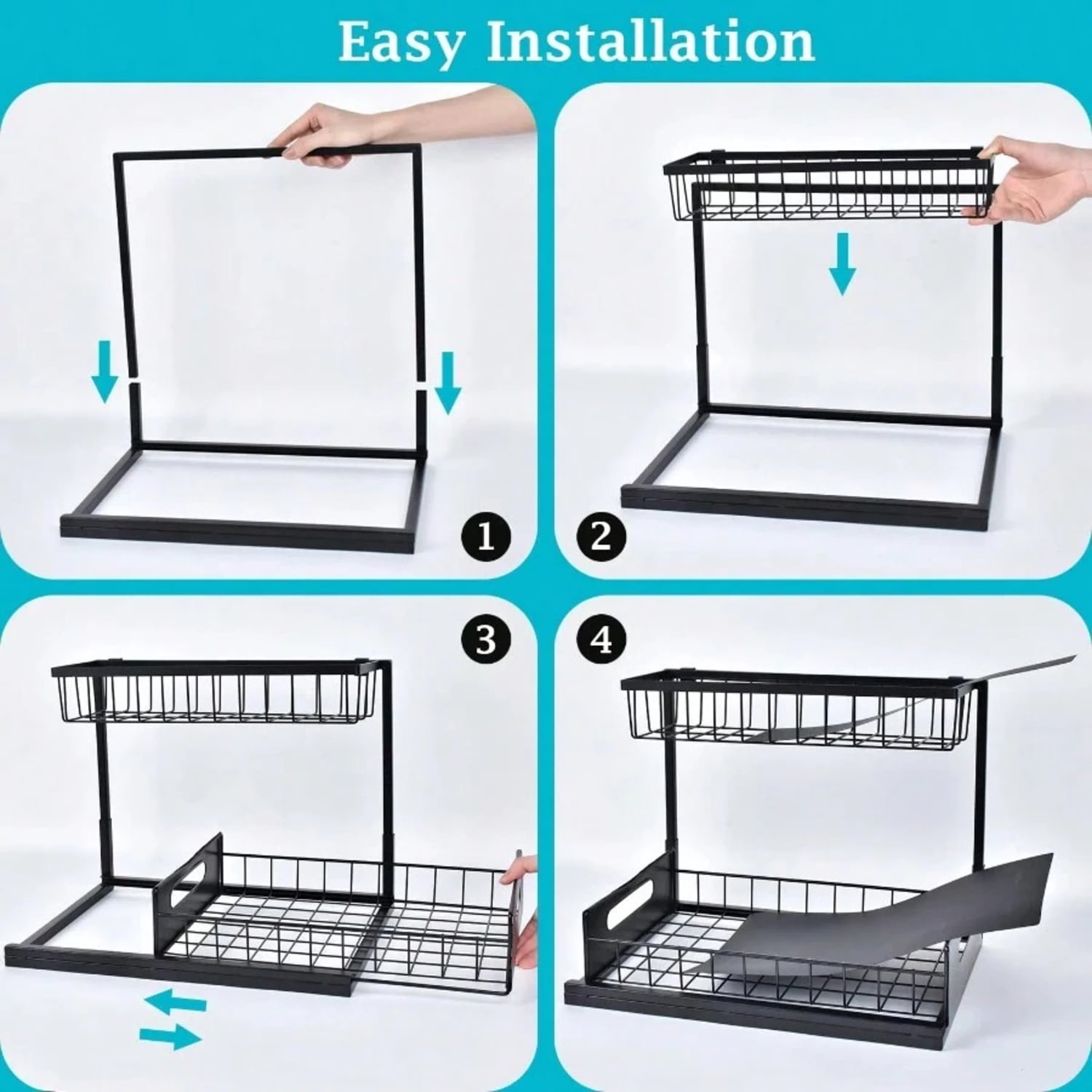 Under Sink Organizer And Storage, 1 Pack Pull Out Cabinet Organizer Slide Out Sink Shelf Cabinet Storage Shelves, Under Sink Storage For Kitchen Bathroom Cabinet