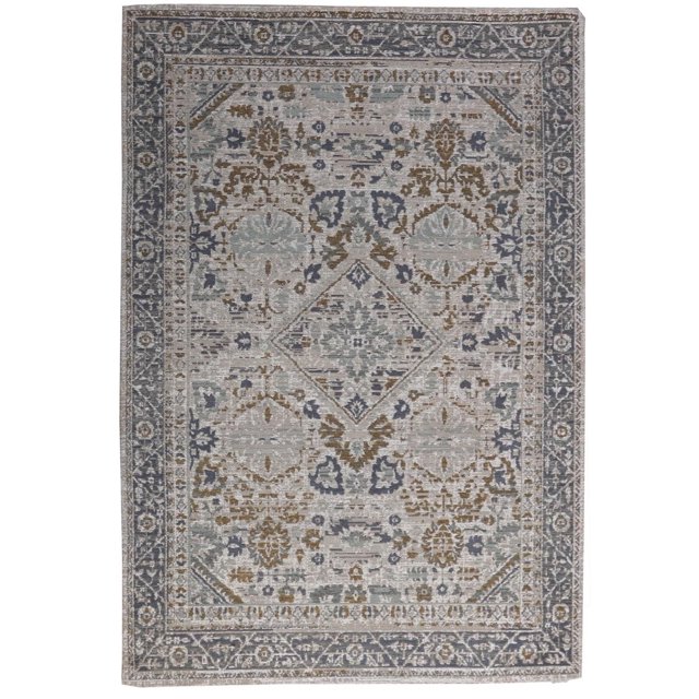 Home Decor Inc Classic Beige Area Rug – 60" x 84" featuring a Persian-inspired central diamond medallion and floral motifs in beige, blue, and brown tones with a detailed blue border, durable and suitable for living rooms, dining areas, or entryways.