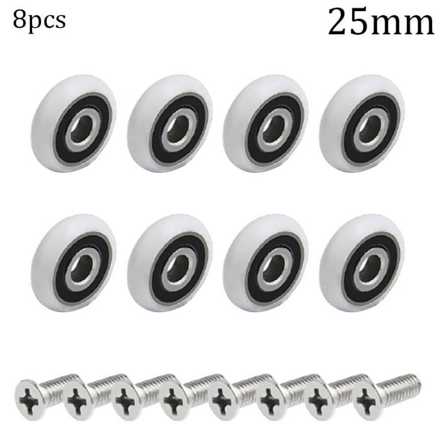 LEFU pour 8 Pack Roues de Remplacement pour Rouleau de Porte de Douche Diamètre 25mm Coureurs Réglables Roue Extérieure en Nylon Vis en Acier Inoxydable pour Armoires Cabines Hammams