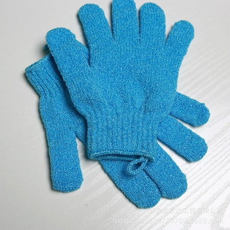 One Spa 1 1 Pair Shower Exfoliating Wash Skin Spa Bath Gloves Massage Loofah Body Scrubber Light blue ()
