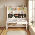 thumbnail image 2 of BALANBO Kids Desk with Hutch and Storage, Solid Wood Study Writing Desk with Drawers and Pegboard for Children, White, 2 of 7
