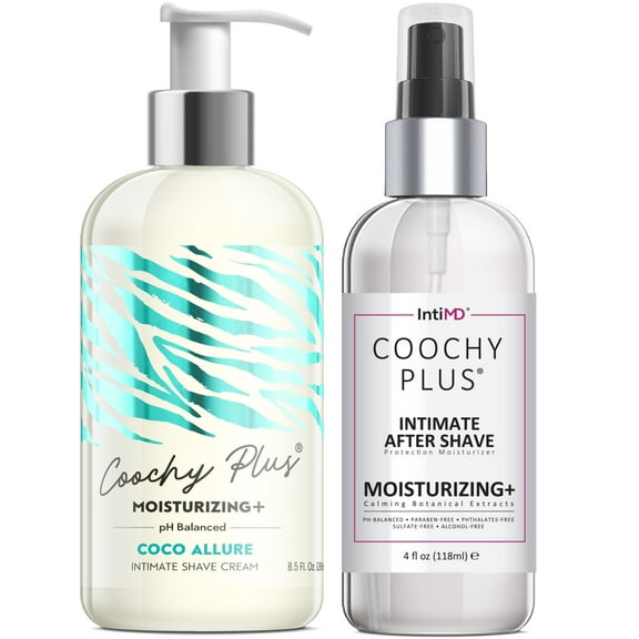 Coochy Plus Intimate Shaving Complete Kit - COCO ALLURE & Organic After Shave Protection Soothing Moisturizer Mist – Antioxidant Formula Prevents Razor Burns, Itchiness & Ingrown Hairs