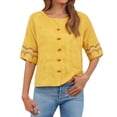 thumbnail image 2 of Endives Women's Cotton Linen Shirt V Neck Half Sleeve Retro Embroidered Loose Casual Top Summer Blouse, 2 of 6