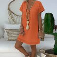 thumbnail image 2 of Mini vestido de manga corta de encaje sólido con cuello en V informal de verano para mujer a la moda Fridja  bnh3834, 2 of 7