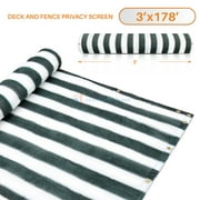 3' x 178' Dark Green With White Stripes Residential Commercial Privacy Deck Fence Screen 160 GSM Weather Resistant Outdoor Protection Fencing Net for Balcony Verandah Porch Patio Pool Backyard Rails