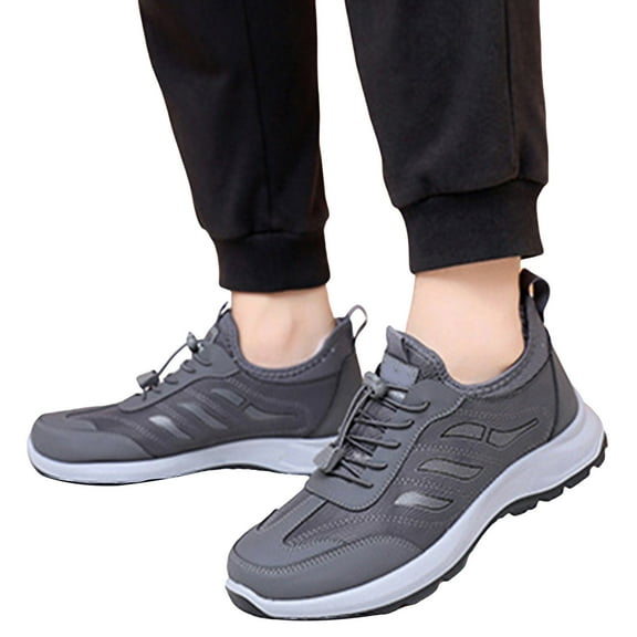 Mens Winter Warm Non Slip Ankle Boots Fleece Lined Slip On Sneakers Lightweight Orthopedics Running Shoes Gray 9