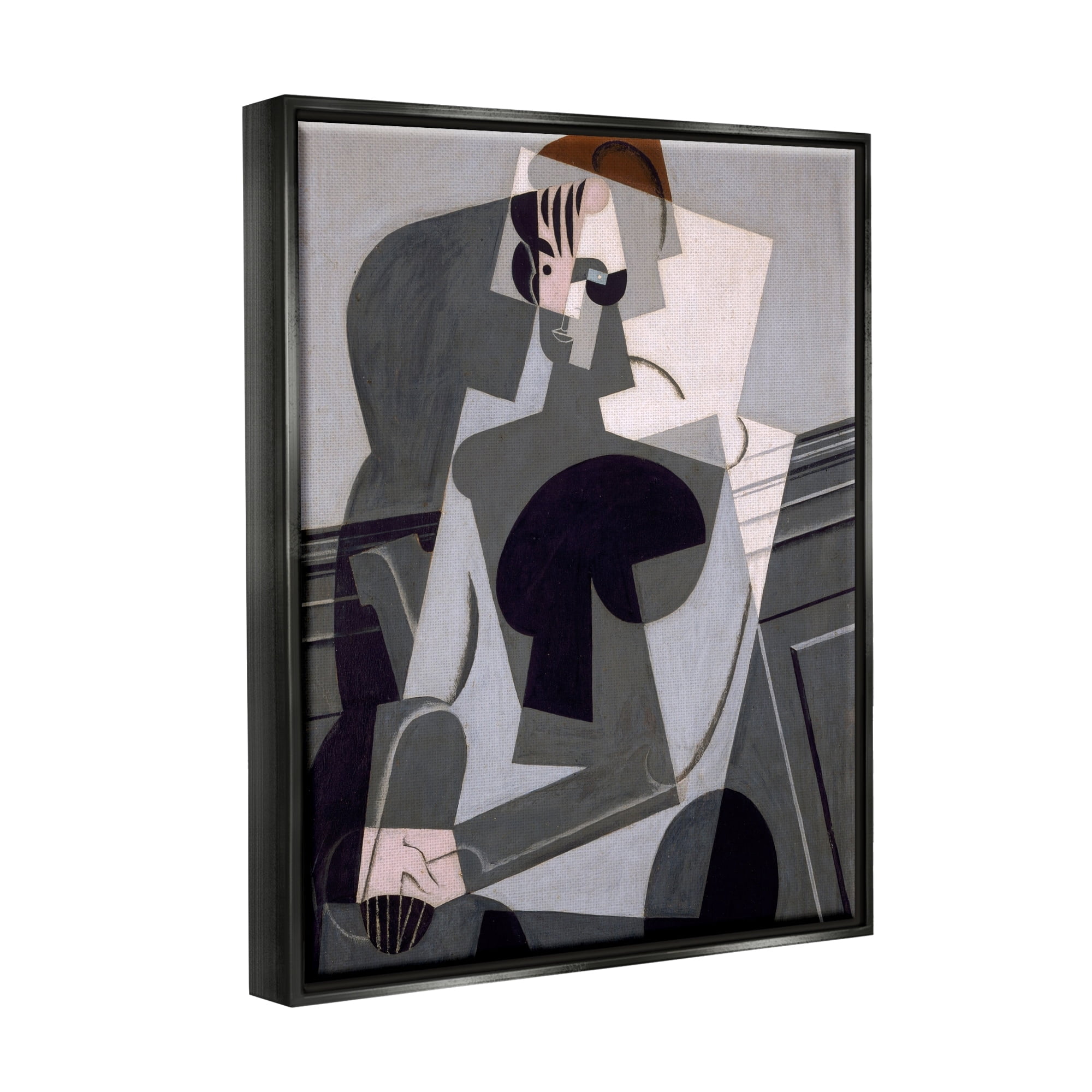 Stupell Industries Portrait de Madame Josette Juan Gris Classic Abstract Painting Painting Jet Black Floating Framed Canvas Print Wall Art, Design by one1000paintings