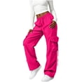 thumbnail image 5 of Women Y2k High Waisted Straight Leg Relaxed Fit Cargo Pants with Pockets Streetwear Concert Dance Outfit Hot Pink L, 5 of 6