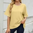 thumbnail image 2 of Hduncf Women's Casual Loose T Shirts Oversized Tees Summer Short Sleeve Crew Neck Tunic Tops Basic Tee Shirt Yellow L, 2 of 9
