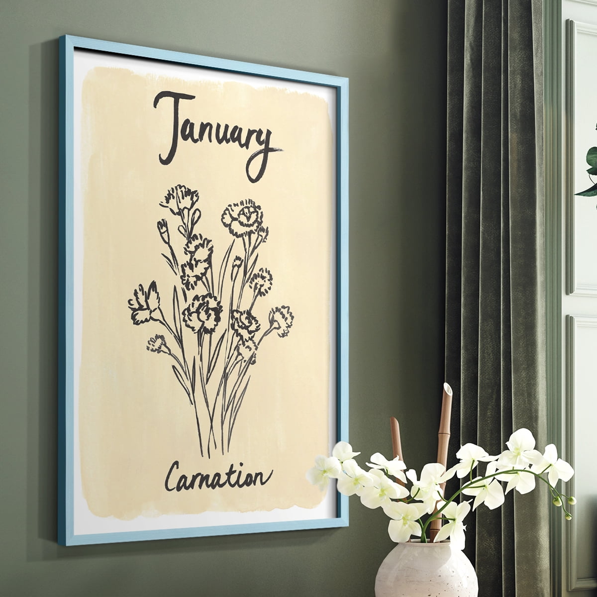 Birth Month I Framed Print in Blue Solid Wood Framed Print No Nail Hanging
