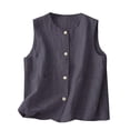 thumbnail image 2 of Womens Cotton Linen Vest Casual Loose Crew Neck Sleeveless Vests with Pockets 2026 Spring And Summer Solid Color Fashion Button Down Jacket Grey XXL, 2 of 8