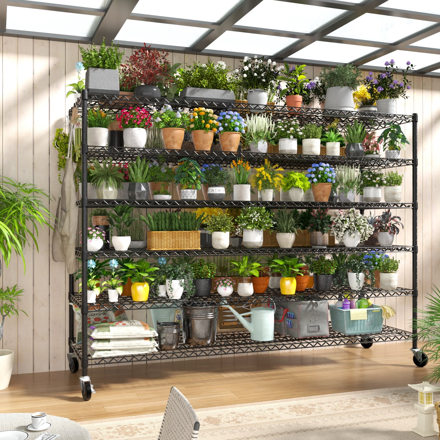 Prilinex 55.5“W Storage Shelves, 6-Tier Wire Shelving Adjustable Storage Rack, Heavy Duty Garage Shelving, Metal Shelving for Pantry Kitchen Steel Shelving, 55.5”W X 24''D X 76"H, Black
