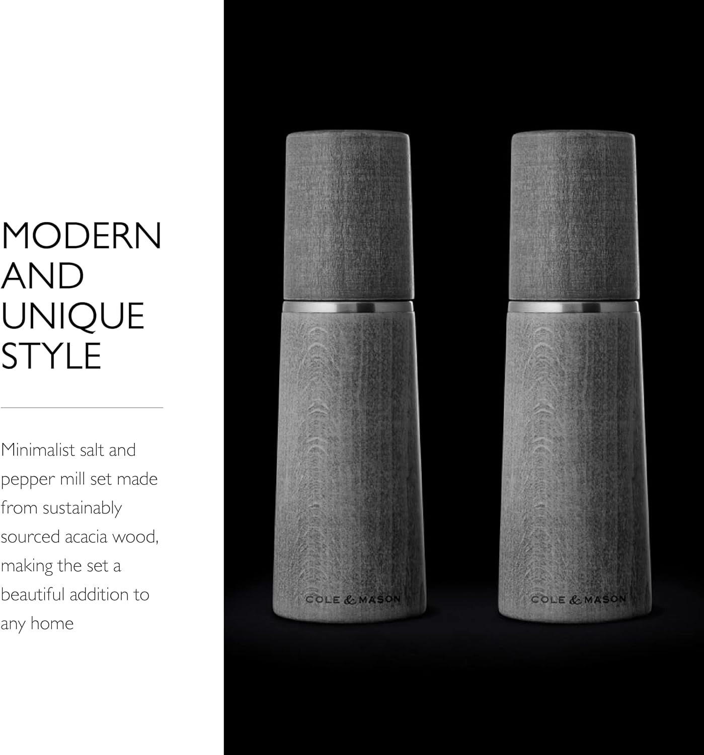 Marlow Wood Mill Set - Balanced Salt and Pepper Grinders - Refillable Spice Tools - Adjustable Settings - Dark