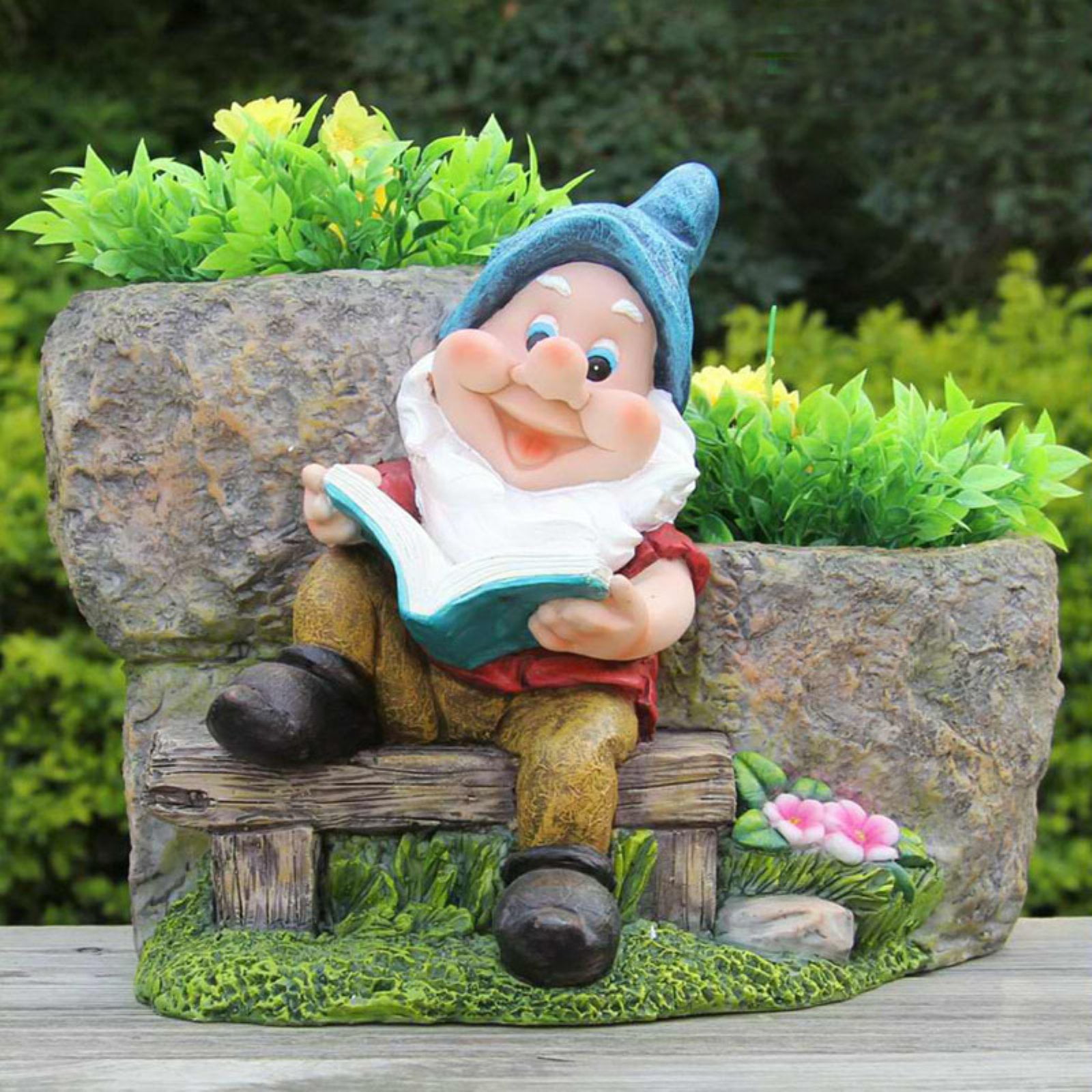 Sintechno cute gnome reading book with two flower planter  walmartcom Sintechno cute gnome reading book with two flower planter  walmartcom