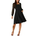 thumbnail image 1 of Vestido casual de longitud a la rodilla con cuello cuadrado de manga larga y puntos suizos INSPIRE CHIC para mujer con bolsillos M negro, 1 of 5