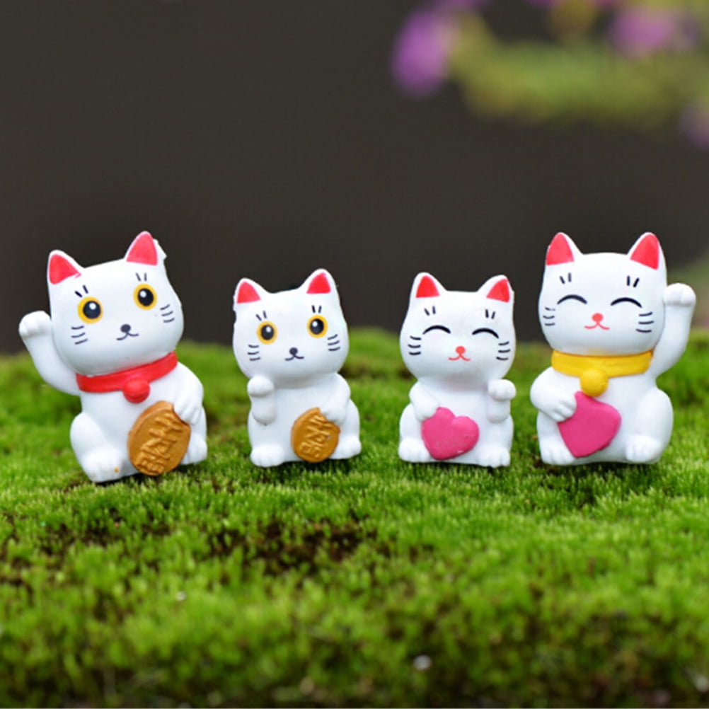 4pcs Cartoon Lucky Cats Micro Landscape Garden Decorations Miniatures OrnamentPl 