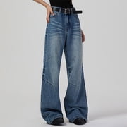 SwiftWear Women Flare Bell Bottom Jeans Trendy Cowboy Baggy Denim Pants with Pockets High Waisted Jeans, Navy M