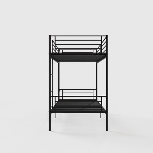 Twin Over Twin Metal Bunk Bed with Ladder and High Guardrail, Convertible to 2 Twin Beds, Noise-Free, Storage Space, Black
