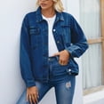 thumbnail image 6 of Jean Jacket Womens Plus Denim Stretch Denim Jacket, Women's Oversized Mid Long Denim Jacket Jean Biker Coat S-90 Blue M, 6 of 6