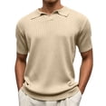 thumbnail image 2 of Qiyinn Men's Fashion Casual Solid Color Breathable Knit Short Sleeve Lapel Shirts, 2 of 7