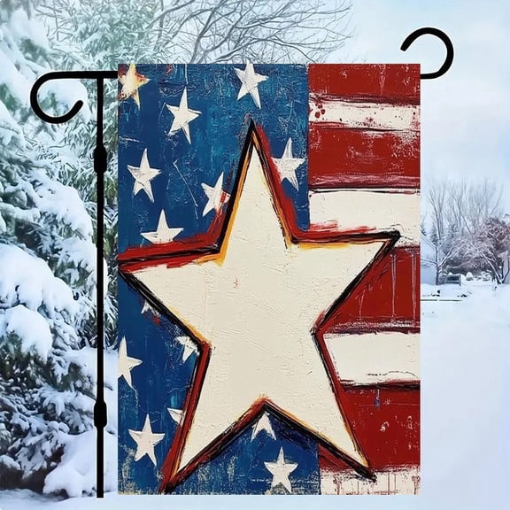 RKSupls Patriotic Linen Double Sided Garden Flag, Independence Day Themed Yard Decor, Painted Star Flag Texture Outdoor Banner for Holiday Lawn