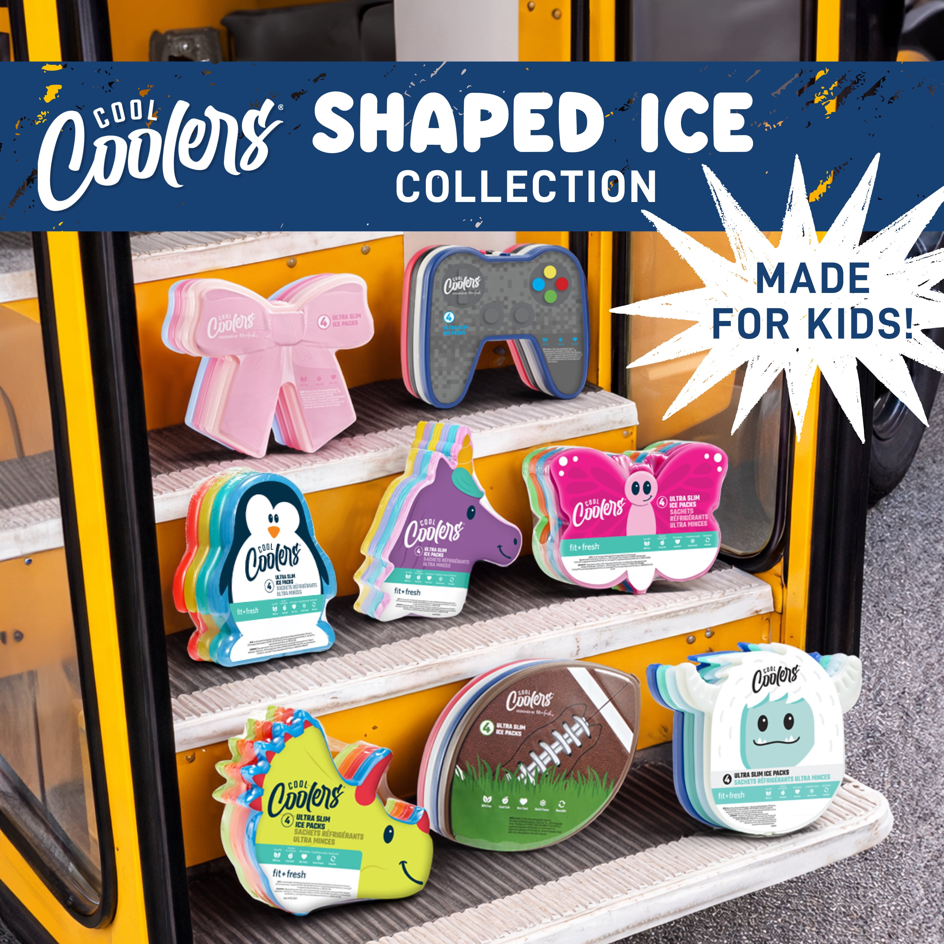 Cool Coolers by Fit + Fresh Kids Ice Packs, Football Design, 4-Pack