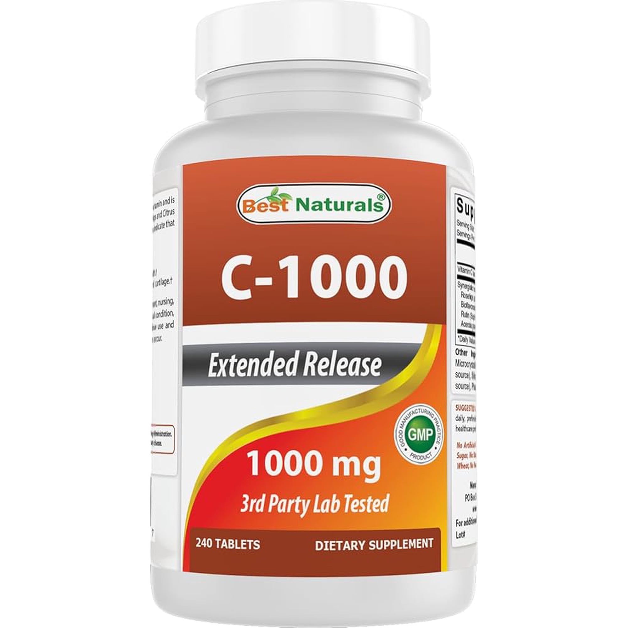 Best Naturals Vitamin C 1000 mg 240 Tablets with Rose hips, Bioflavonoids, Acerola & Rutin