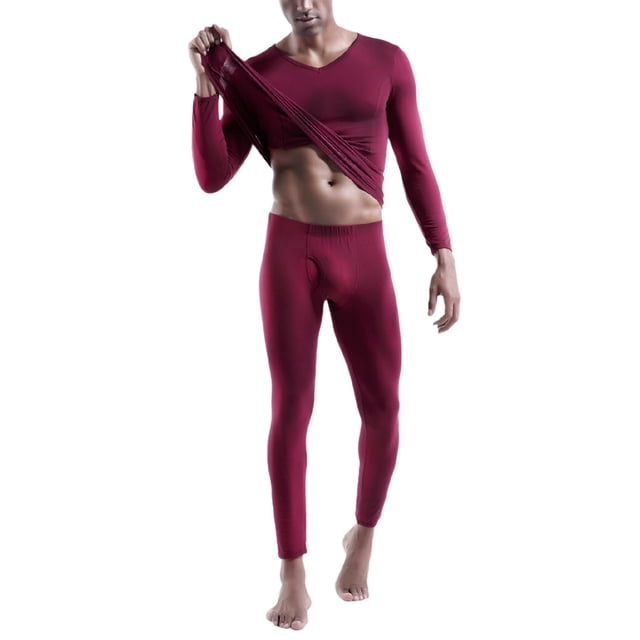 Mens Autumn And Winter Basic Thermal Underwear Set Long Cotton Comfortable Sweater Low Neck V Neck Slim Fit Base Shirt