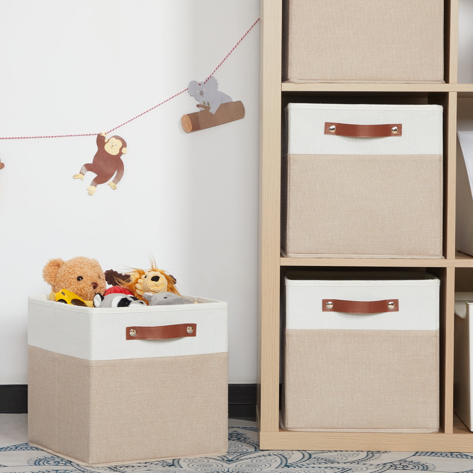 ANLEM Fabric Storage Cubes, Cube Storage Bins 12 x 12, Set of 4, Decorative Storage Baskets for Shelves with Handles,Foldable Bins for Cube Shelf Organizer Home Closet(Beige White)