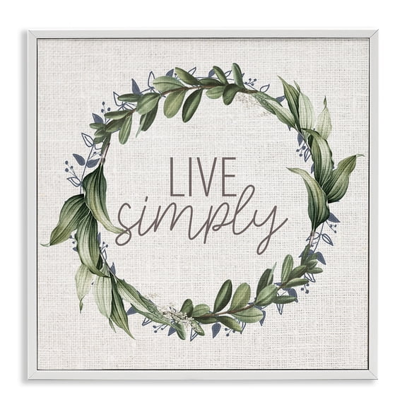 Stupell Industries Cottage Live Simply Phrase Green Botanical Leaf Wreath White Framed Giclee Art, 12 x 12, by Kim Allen