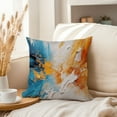 thumbnail image 3 of Ethan Taylor Abstract Throw Pillow Soft Cushion Cover 'Strokes of Time Paint Brush Strokes Modern' Transitional Pattern Decorative Square Accent Pillow Case, 16x16 Inches, Blue, Orange, 3 of 5