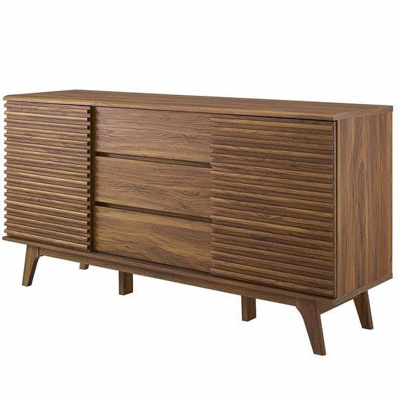 Contemporary Modern Urban Designer Living Room Lounge Club Lobby Media TV Stand Storage Buffet Sideboard, Wood, Natural Walnut Brown
