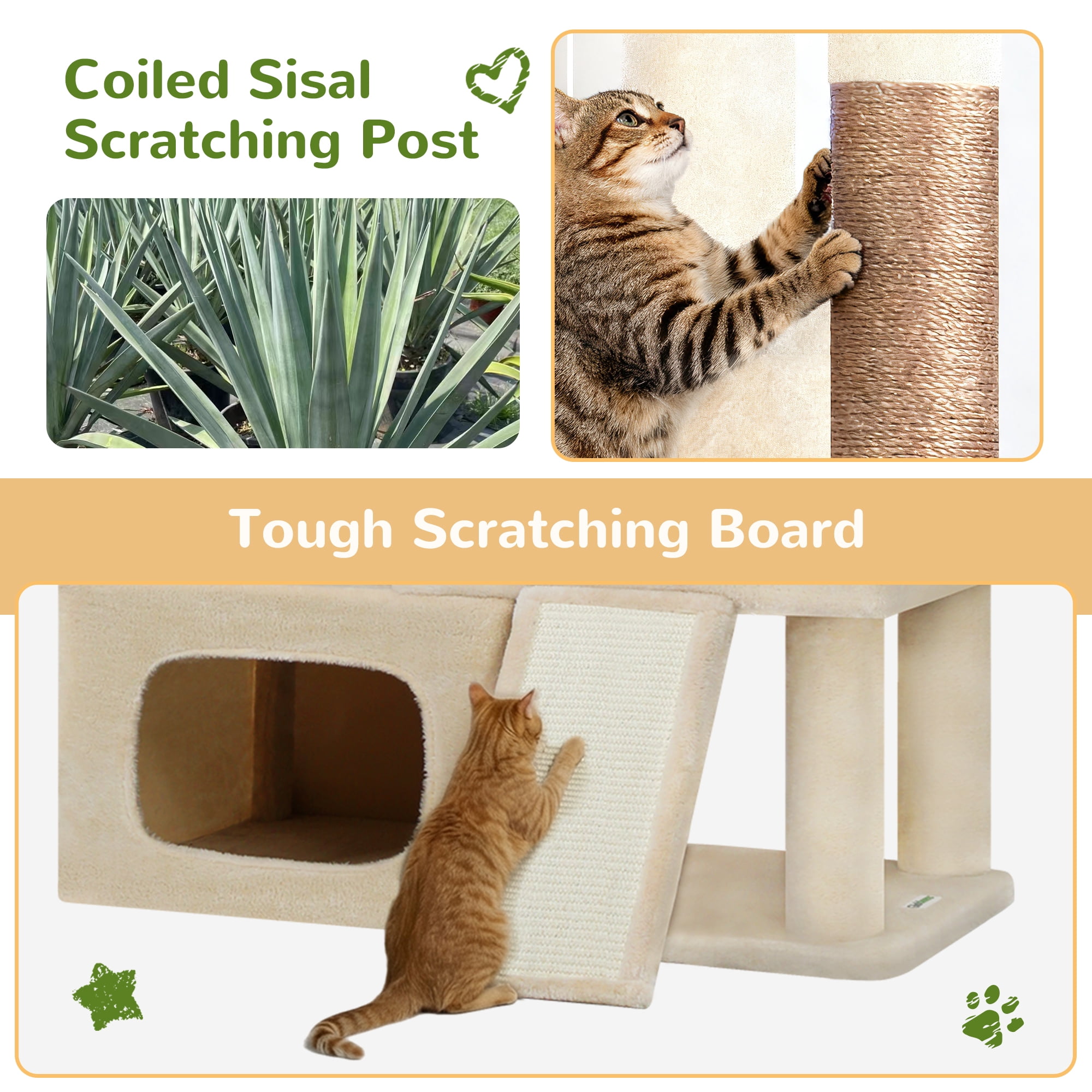 Globlazer Big Cat Tree Tower，85in Multi-Level Tall Cat Tree Tower Indoor for Multiple Adult Cats with Scratching Post, 3 Perches, 3 Condos, 2 Hanging Basket, S85,Beige