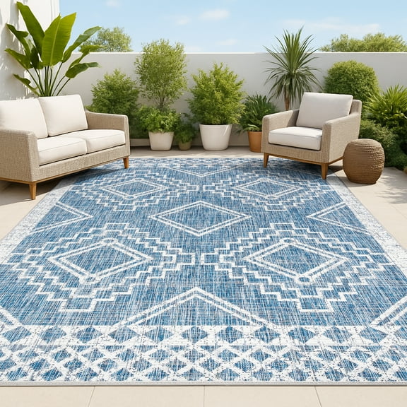 JONATHAN Y SANTA MONICA 5 x 8 Area Rug, Marokko Diamond Tribal Medallion - Blue/Ivory, SMB127D-5