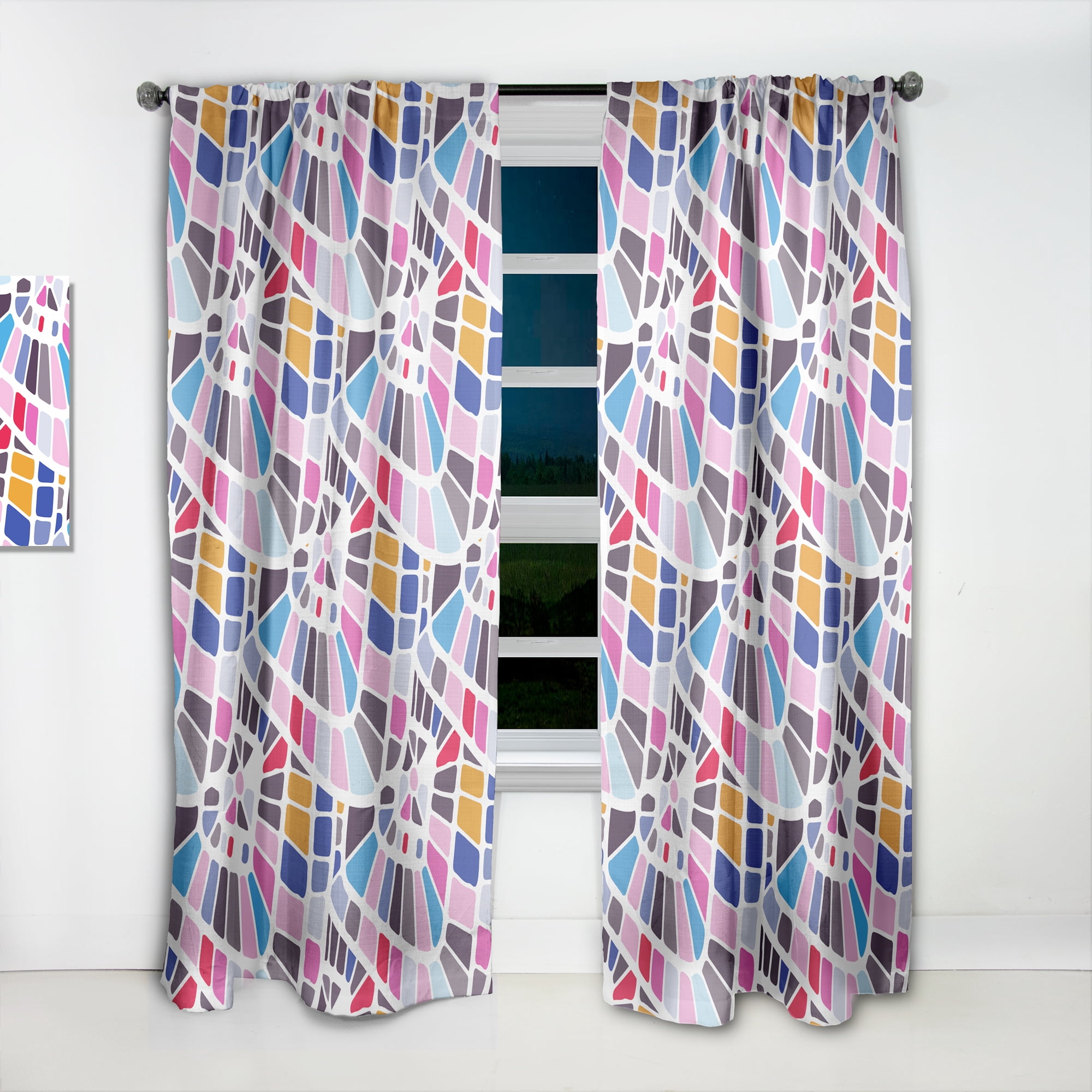 Designart 'Abstract Retro Geometric Pattern Design I' Mid-Century Modern Curtain Panel