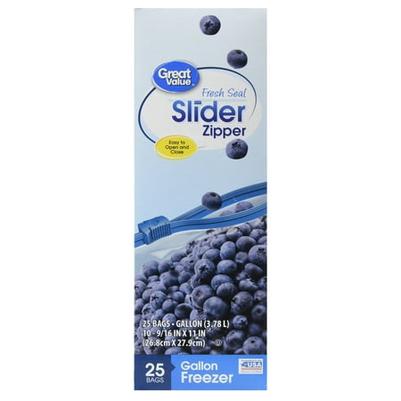 Great Value Slider Zipper Freezer Bags, Gallon, 25 Count