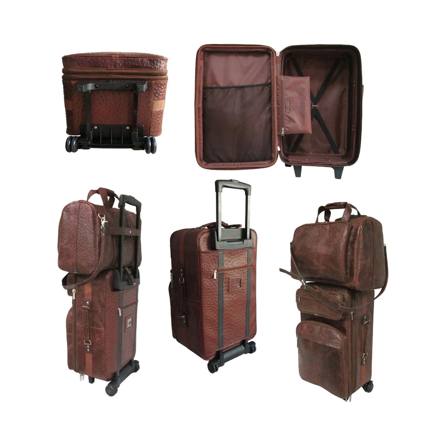 AmeriLeather 8002-6 Ostrich Print Leather Traveler Set, Brown - 2 Piece