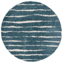 SAFAVIEH Venus Sophie Striped Shag Area Rug, Ivory/Turquoise, 6'7" x 6'7" Round