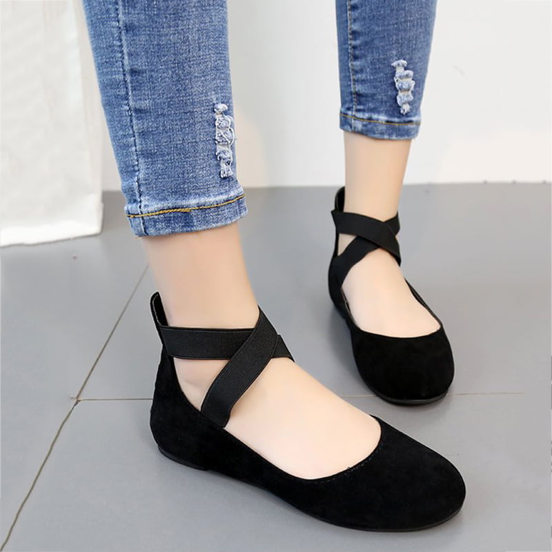 Womens Adjustable Cross Ankle Strap Flats Casual Flat Shoes