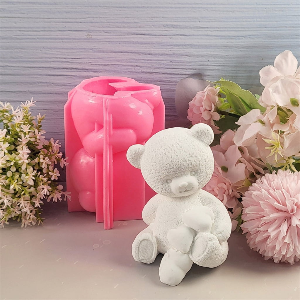 Aurgiarme Bear Figurine Candle Gypsum Mold Animal Aromatherapys Silicone Molds Desktops Ornament Mold Home Decoration Mold