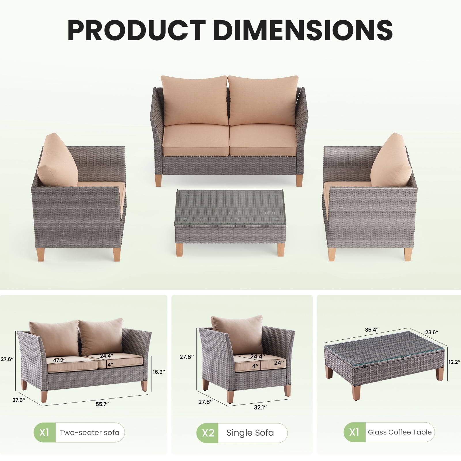 STARY Outdoor Wicker conversation sets, 4 Pieces Patio Furniture Sofa Set with Coffee Table, All Weather for Garden, Backyard, Balcony