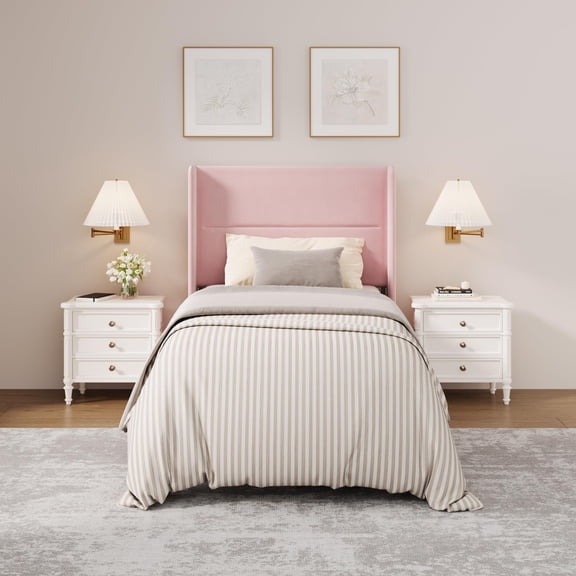 Modern Velvet Upholstered Platform Bed Frame with Wingback Headboard Bedroom Furniture