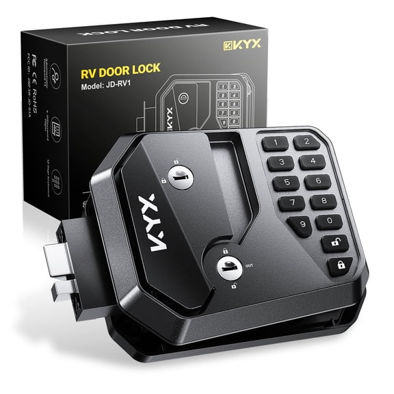 KYX RV Door Lock Keyless Entry with Remote & Password - Latch | Fits Most Camper Trailer Motorhome | Replacement 2.75"x3.75" | All-Metal Construction | NEW Style