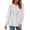 thumbnail image 3 of UVN Fall Shirts for Women Long Sleeve Blouses Ladies Crewneck Lace Crochet Tops Dressy Chiffon Blouses, 3 of 9