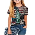 thumbnail image 4 of Girls Patriotic Statue of Liberty Graphic T-Shirt 4th of July USA Flag Retro Vintage Tee Youth Ages 3-14 Blue,Size 4-5 T, 4 of 5
