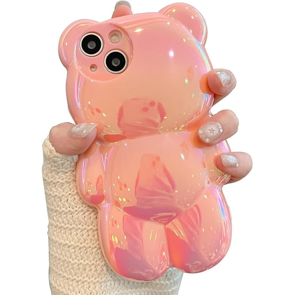 Yellow Bee Phone Case Compatible with iPhone 14 Pro, Cute 3D Korea Dopamine Cartoon Bee Case with Bee Wings Folding Stand Shockproof Silicone Soft Case-01