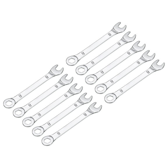 10 Packs 8mm Thin Combination Wrench with Offset 6-Point End and Angled Open End